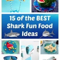 不同鲨鱼主题食品的图像的拼贴画