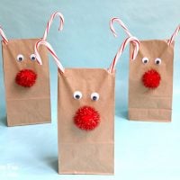 圣诞节鲁道夫（Rudolph）红鼻子驯鹿零食袋...对孩子们来说是一个有趣而简单的假期手工艺品！