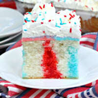 一片红色白色和蓝色戳蛋糕在盘子上GydF4y2Ba