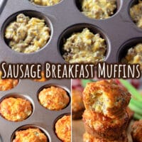 Pinterest图形和三张香肠早餐松饼的照片